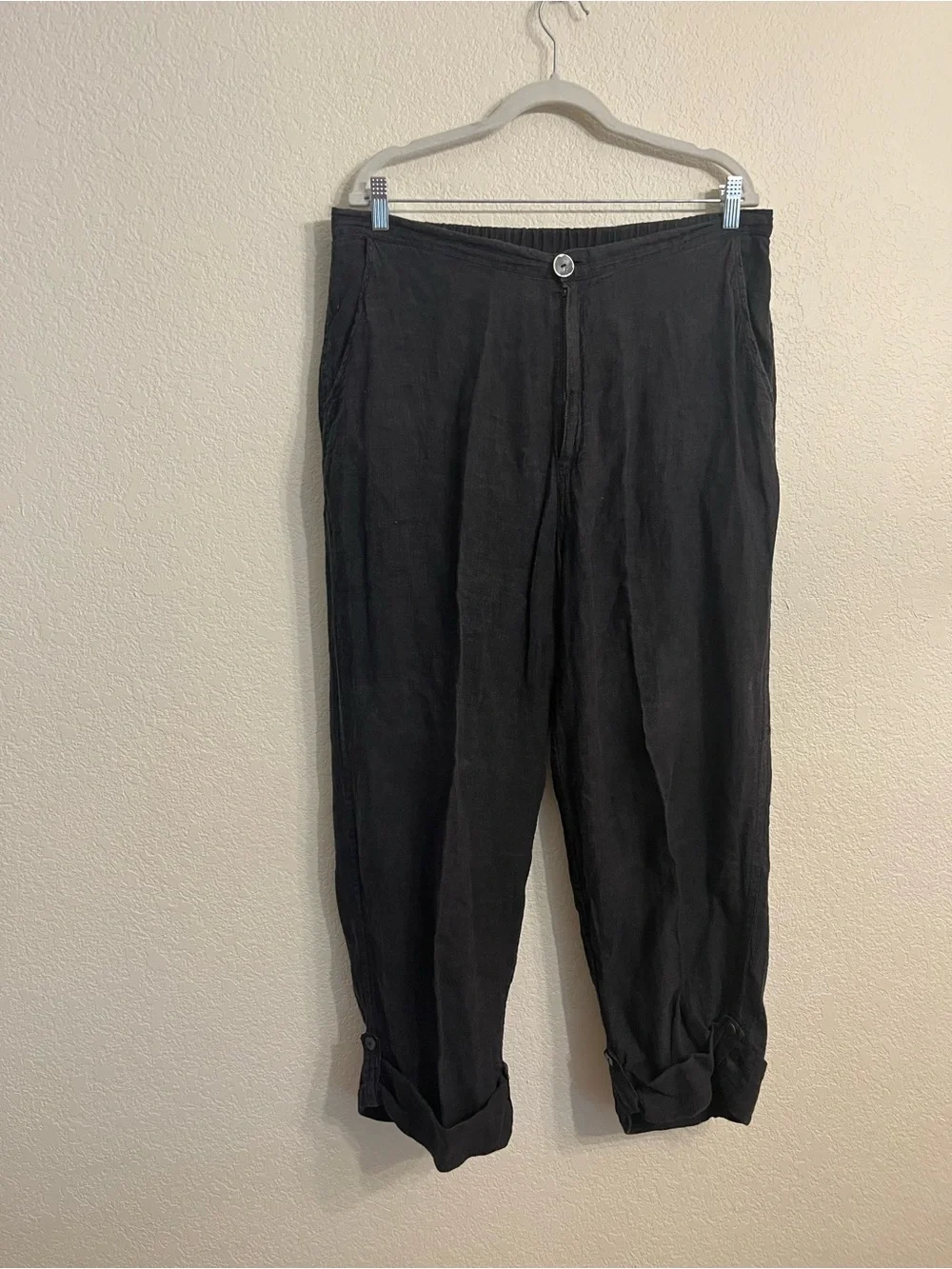 Flax Black 100% Linen-Blend Casual Chinos